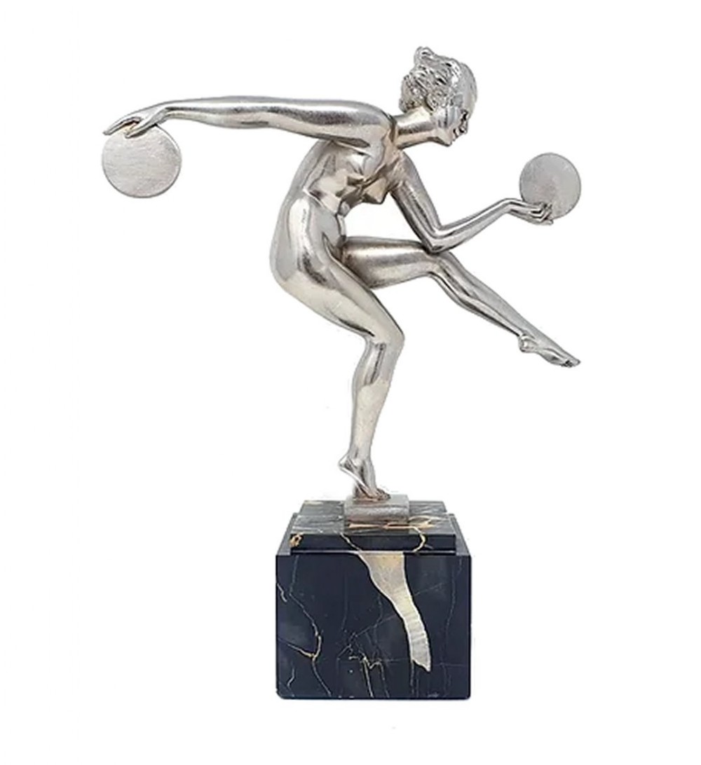 Art Deco Silvered Female Dancer By Marcel Bouraine, France, c1930