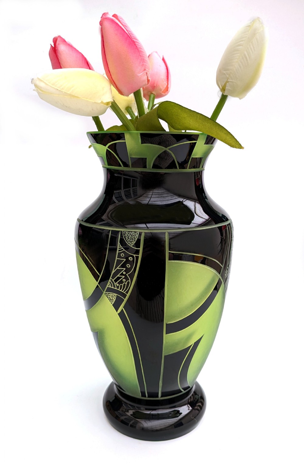 Art Deco Large Czech Glass Vase By Karl Palda, c1930