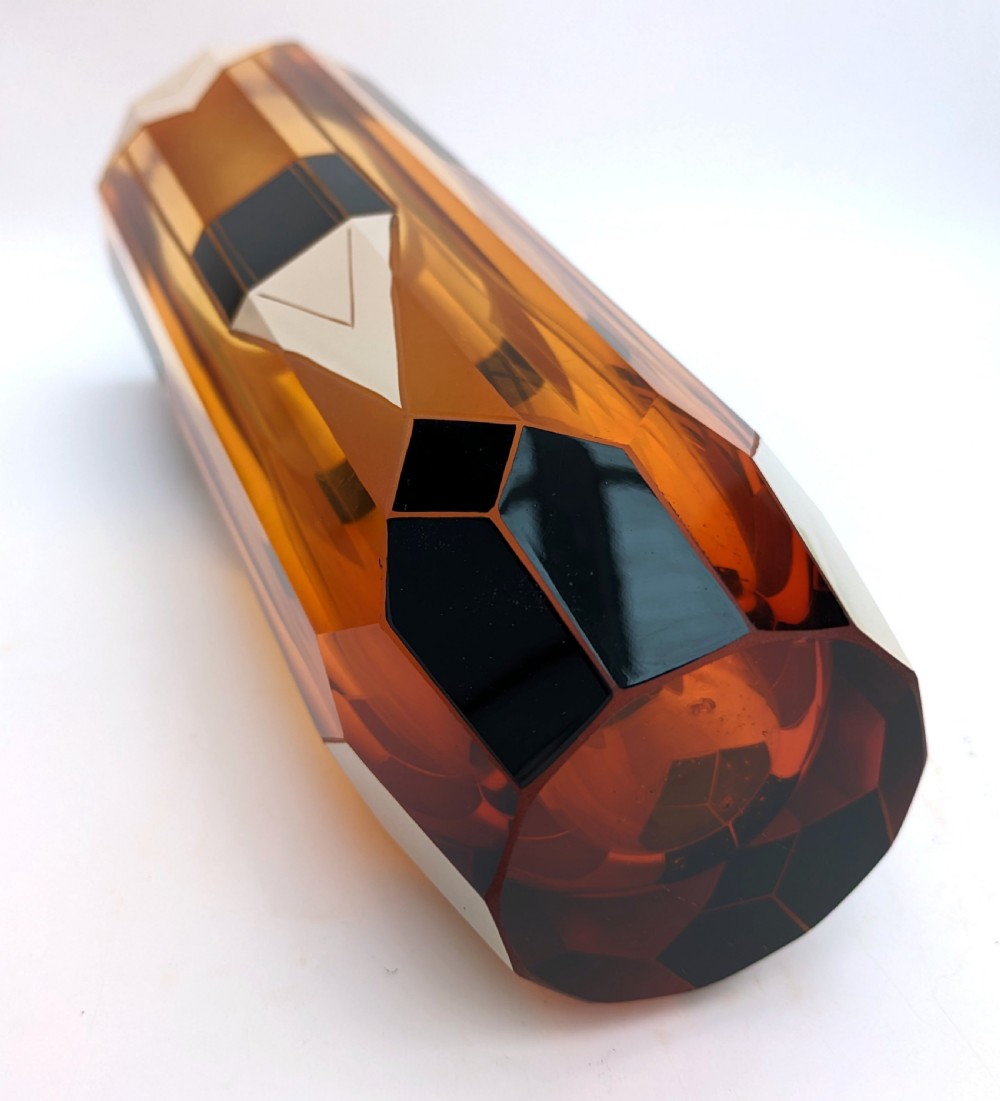 Art Deco Large Czech Amber Glass Vase By Karl Palda, c1930 View II