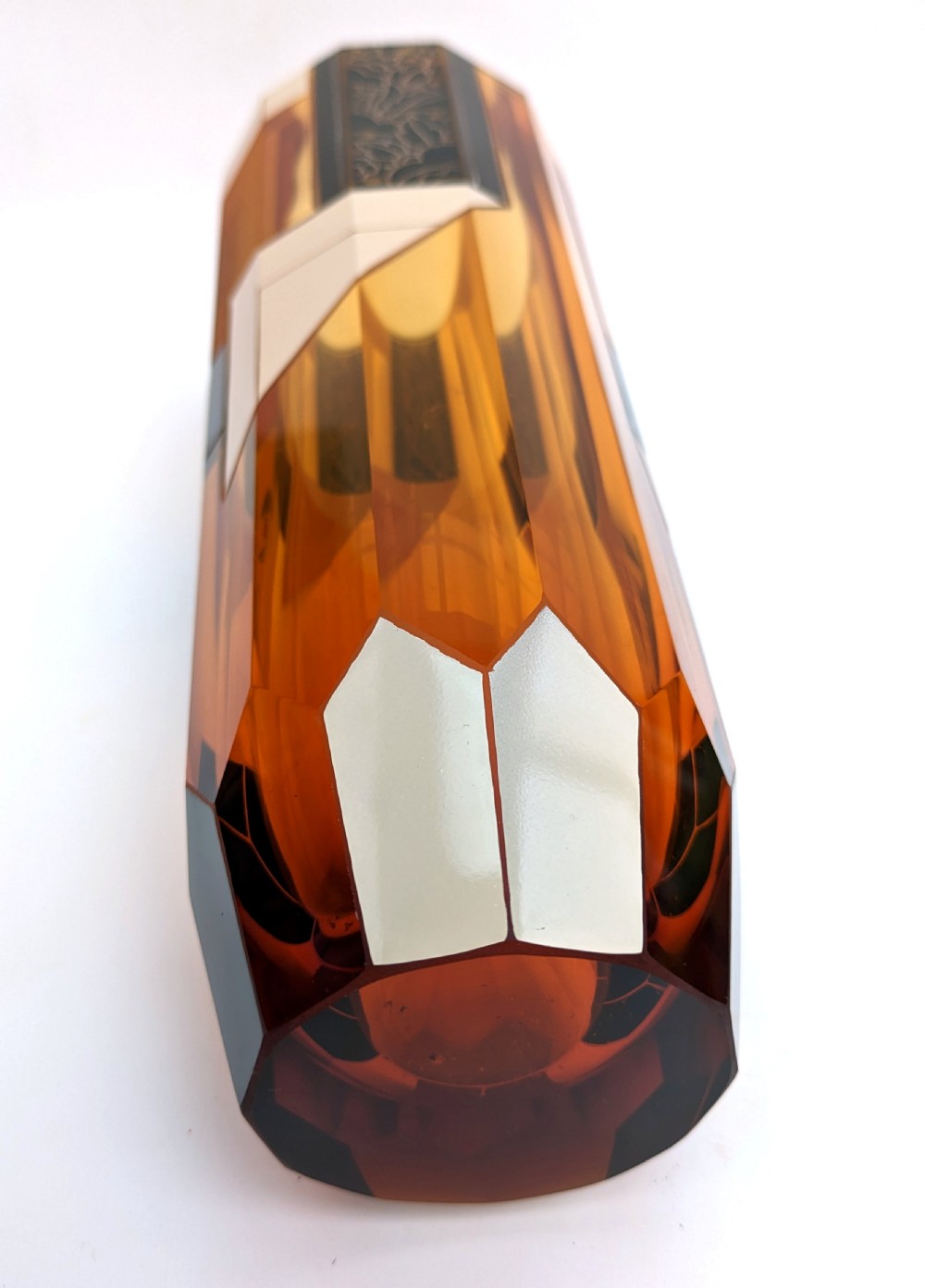 Art Deco Large Czech Amber Glass Vase By Karl Palda, c1930 View III