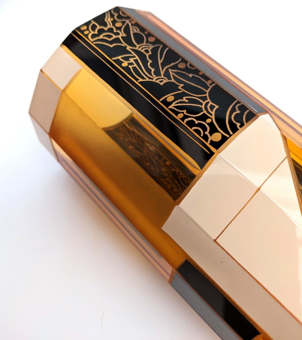 Art Deco Large Czech Amber Glass Vase By Karl Palda, c1930 View IV