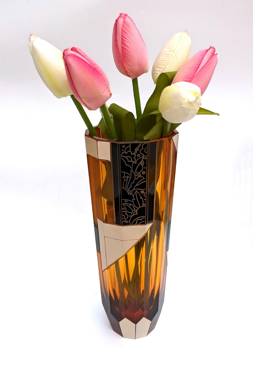 Art Deco Large Czech Amber Glass Vase By Karl Palda, c1930 View VIII
