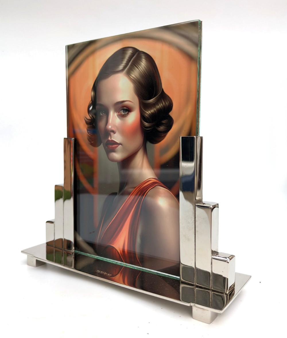 Art Deco Skyscraper Nickle Silver Free Standing Picture Frame, c1930 View II