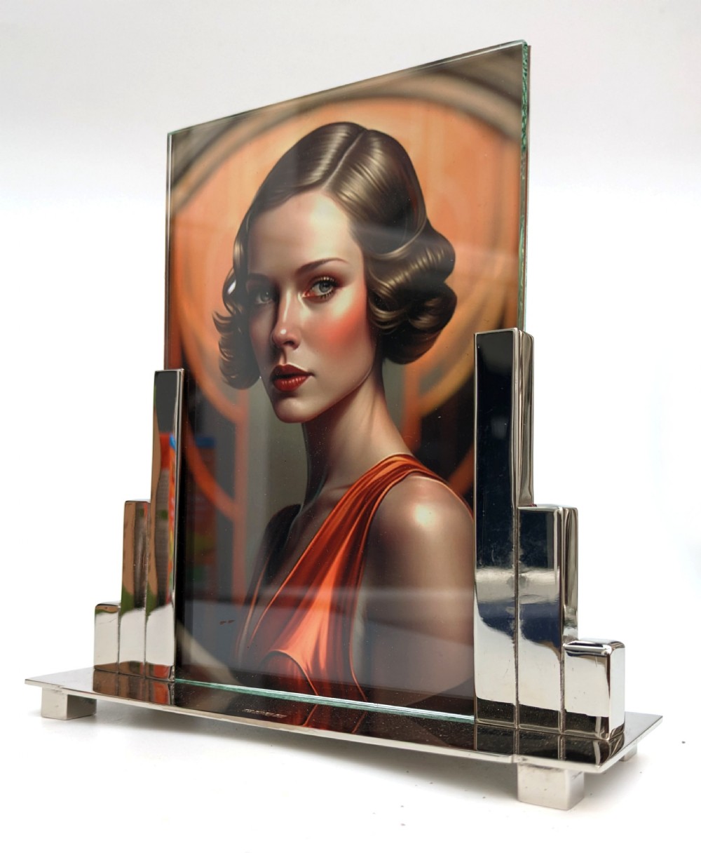 Art Deco Skyscraper Nickle Silver Free Standing Picture Frame, c1930 View III