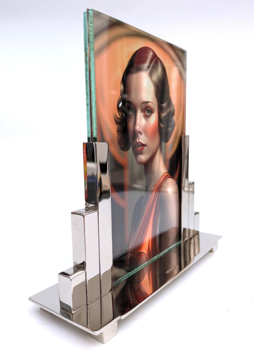 Art Deco Skyscraper Nickle Silver Free Standing Picture Frame, c1930 View V
