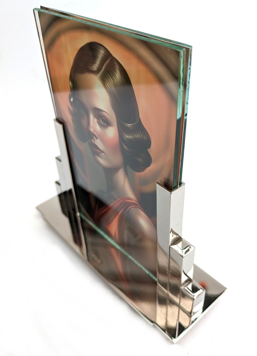 Art Deco Skyscraper Nickle Silver Free Standing Picture Frame, c1930 View VIII
