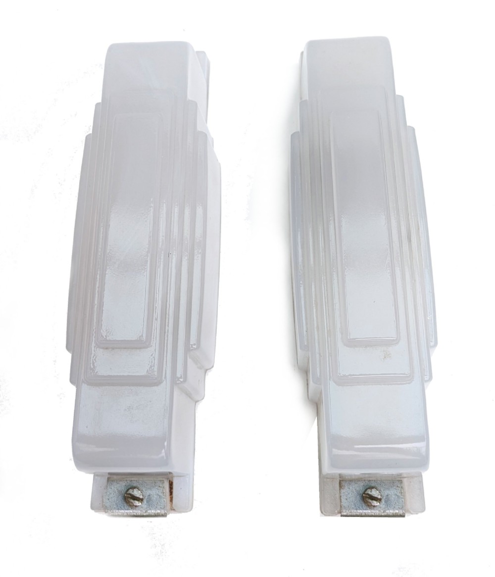 Art Deco Pair Of Opaque Glass Wall lights, c1930