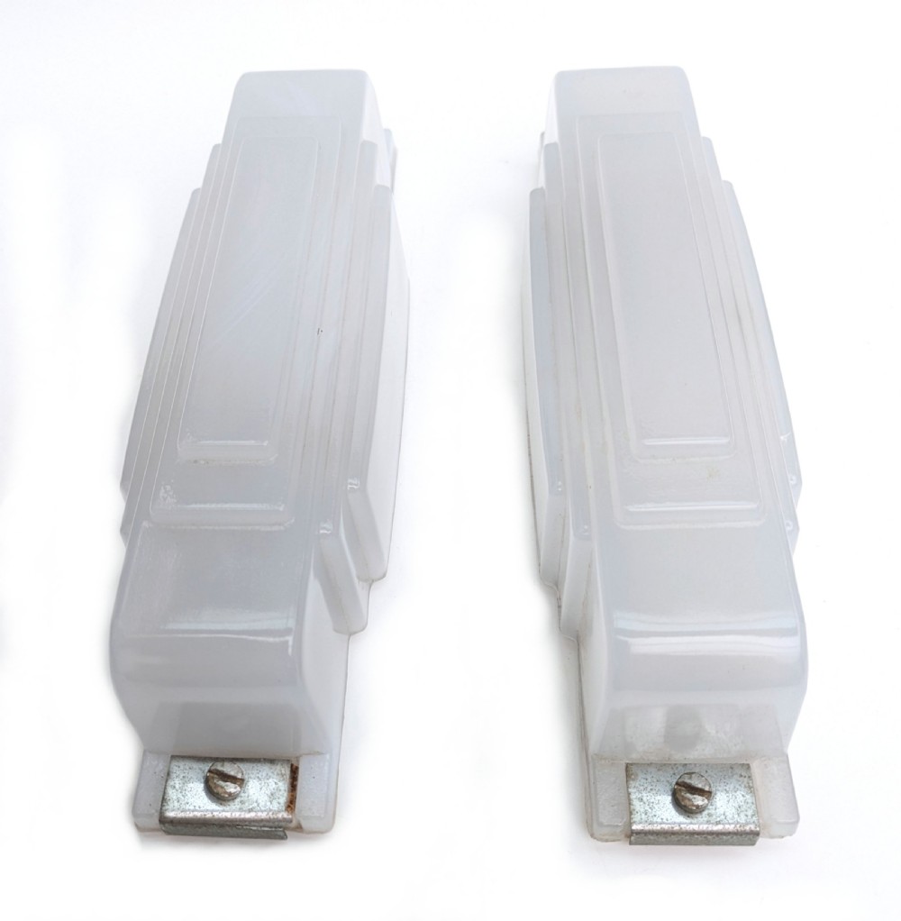 Art Deco Pair Of Opaque Glass Wall lights, c1930 View X