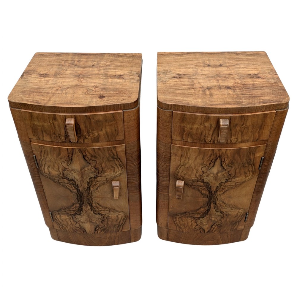 Art Deco Matching Pair of Walnut Bedside Cabinets View II