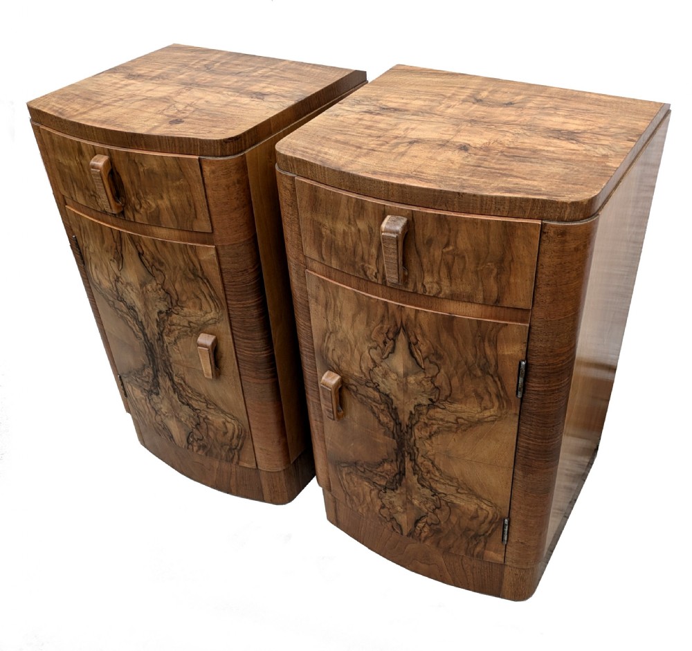 Art Deco Matching Pair of Walnut Bedside Cabinets View III