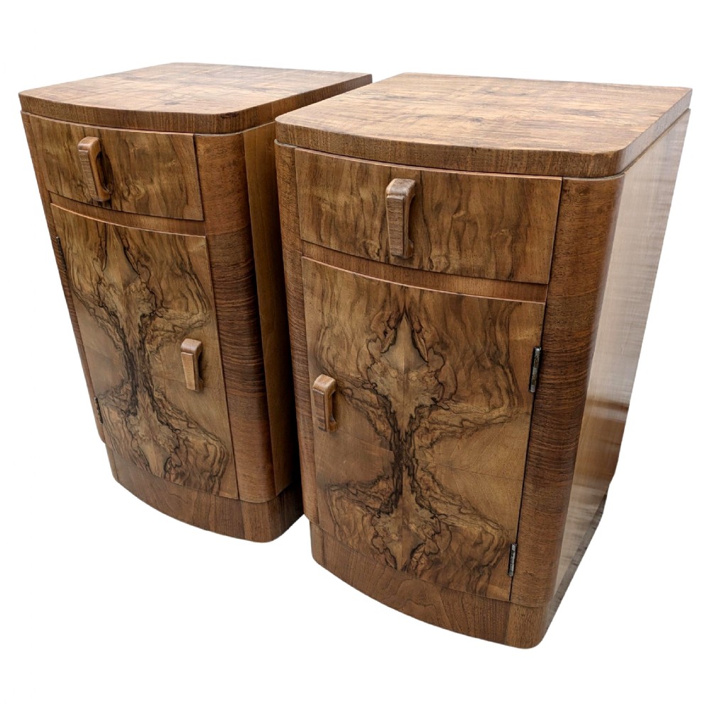 Art Deco Matching Pair of Walnut Bedside Cabinets View IV