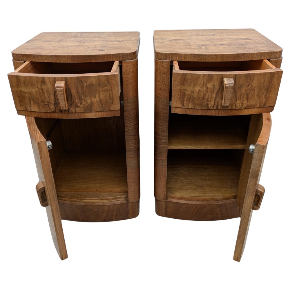 Art Deco Matching Pair of Walnut Bedside Cabinets View VI