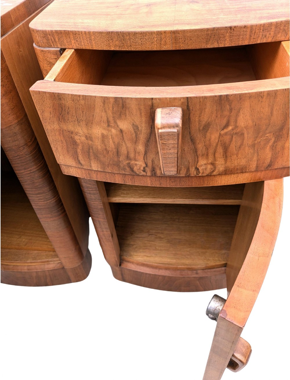 Art Deco Matching Pair of Walnut Bedside Cabinets View VII