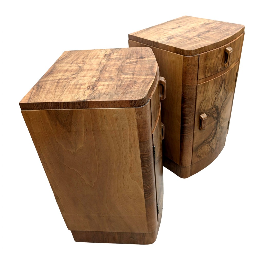 Art Deco Matching Pair of Walnut Bedside Cabinets View VIII