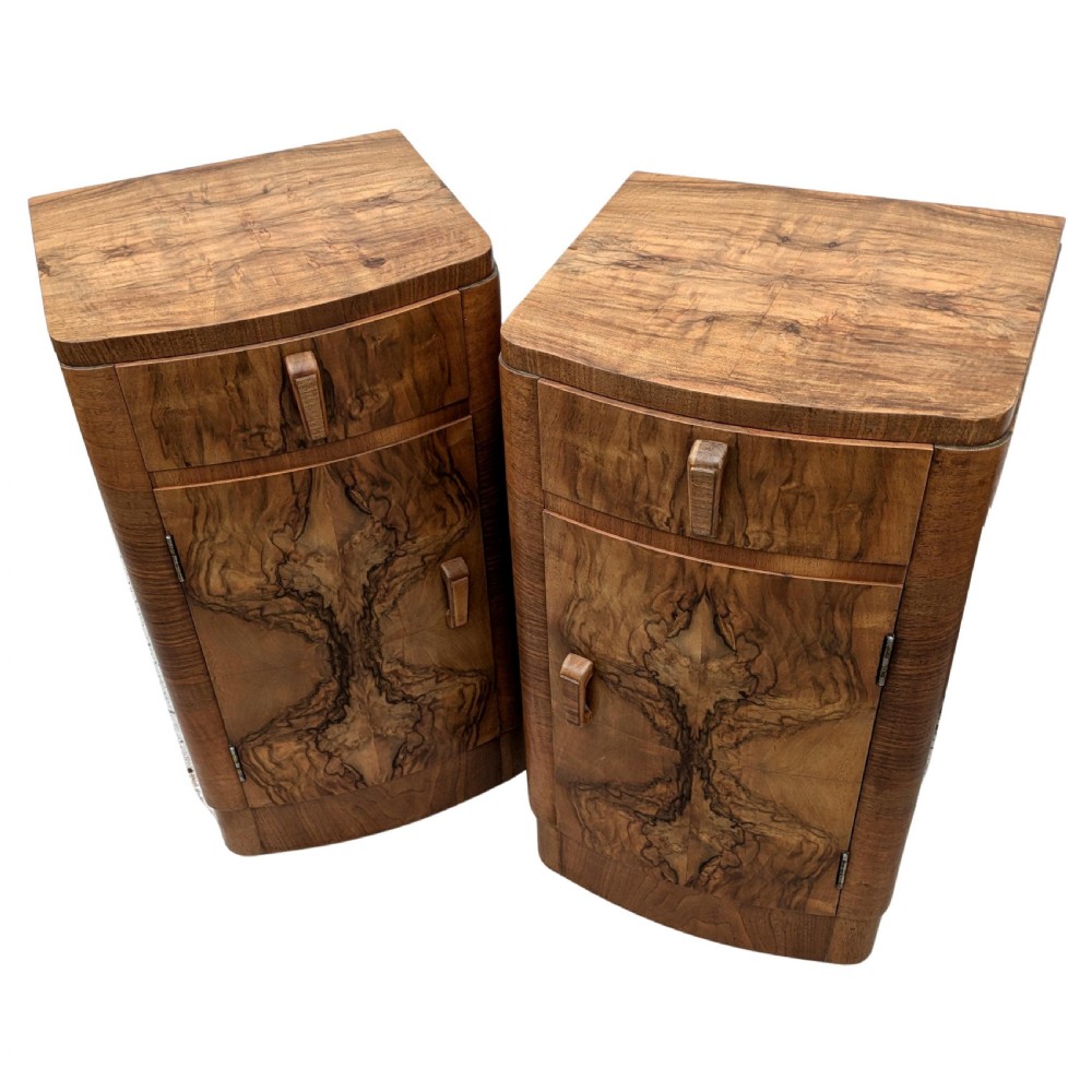 Art Deco Matching Pair of Walnut Bedside Cabinets View IX