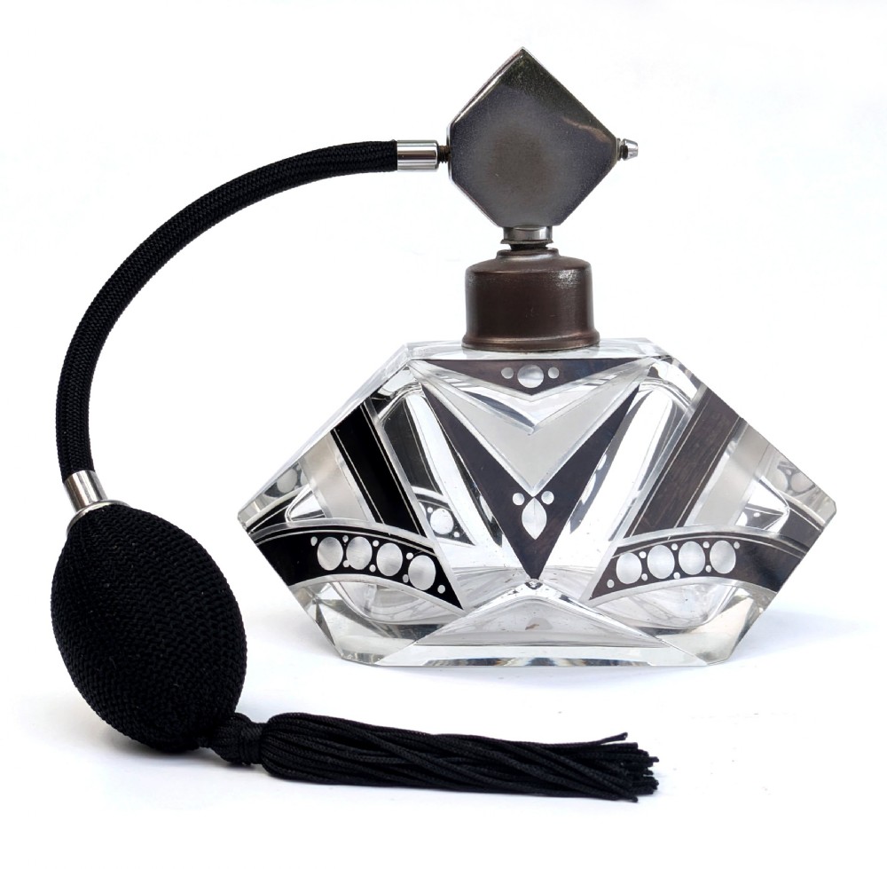 Art Deco Large Atomizer Ladies Perfume Glass Bottle By Karl Palda, c 1930's