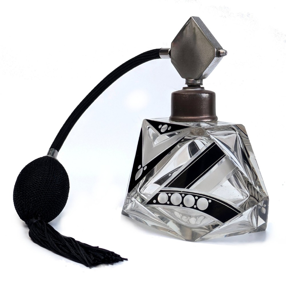 Art Deco Large Atomizer Ladies Perfume Glass Bottle By Karl Palda, c 1930's View II