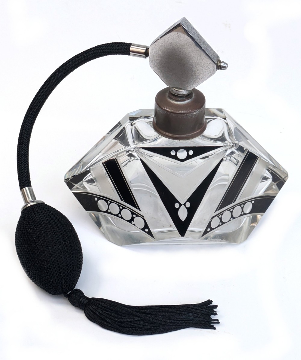 Art Deco Large Atomizer Ladies Perfume Glass Bottle By Karl Palda, c 1930's View V