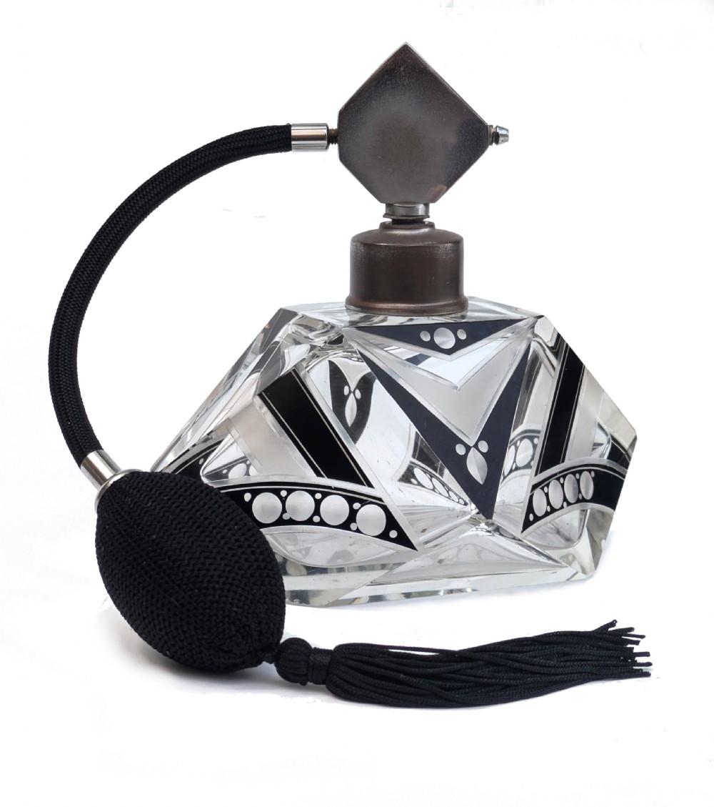 Art Deco Large Atomizer Ladies Perfume Glass Bottle By Karl Palda, c 1930's View VI