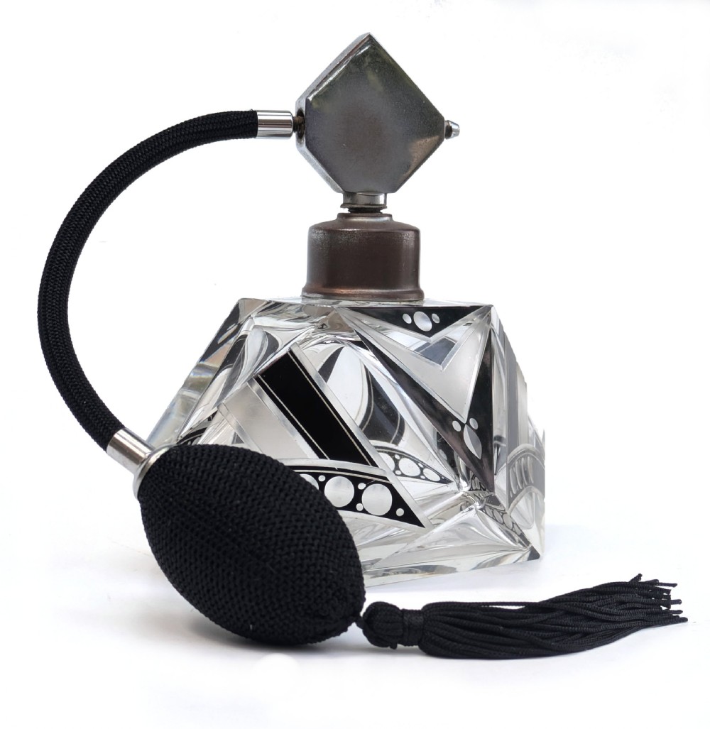 Art Deco Large Atomizer Ladies Perfume Glass Bottle By Karl Palda, c 1930's View VII