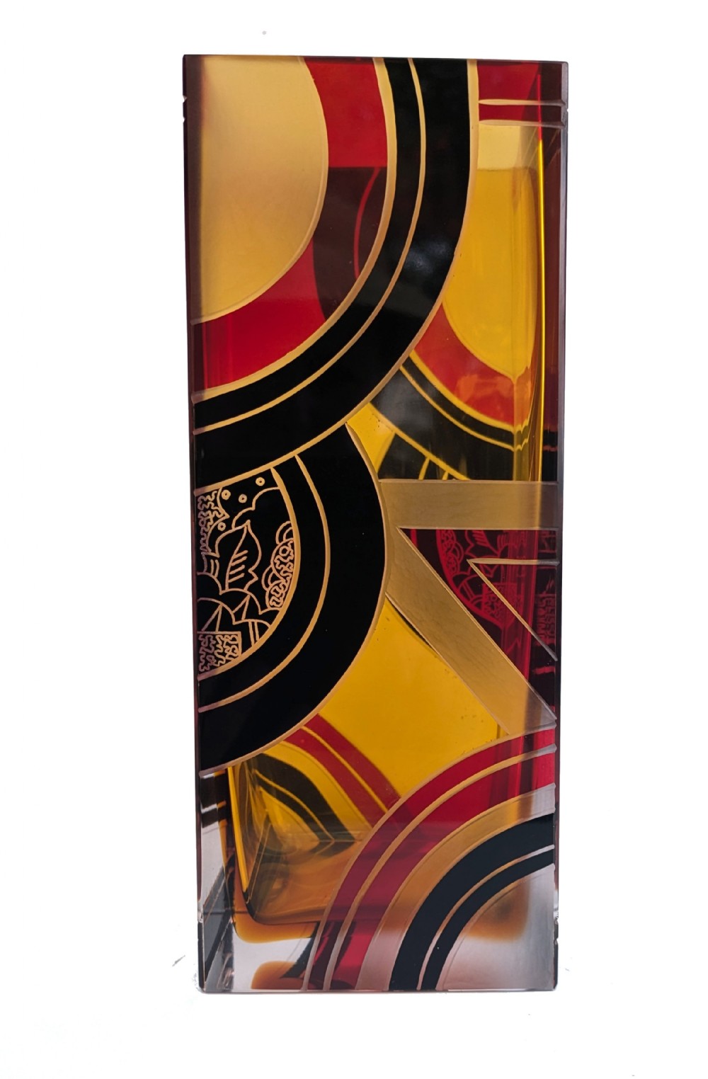 Art Deco Large Czech Amber Glass Vase By Karl Palda, c1930