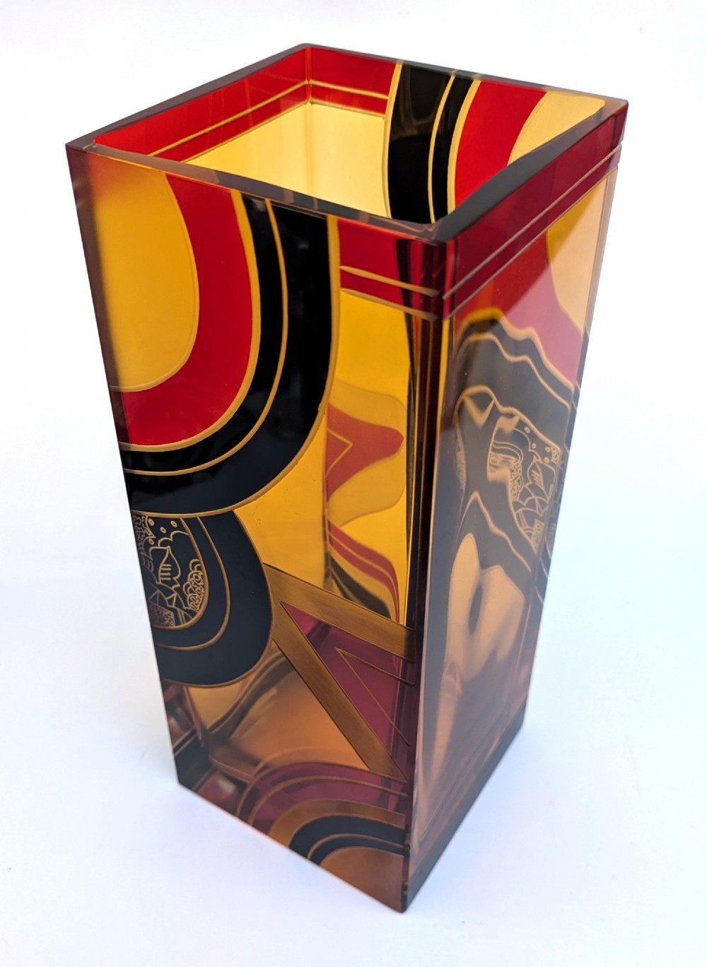 Art Deco Large Czech Amber Glass Vase By Karl Palda, c1930 View IV