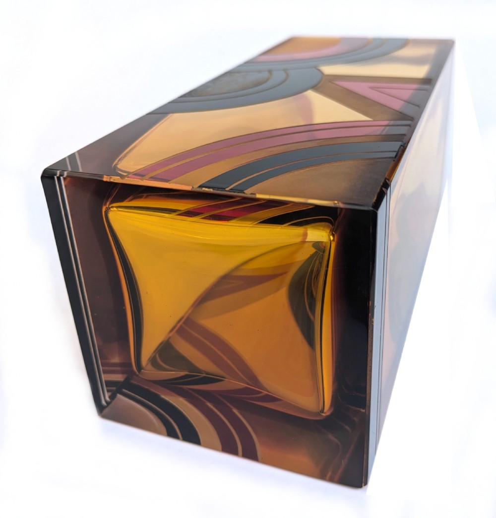 Art Deco Large Czech Amber Glass Vase By Karl Palda, c1930 View V