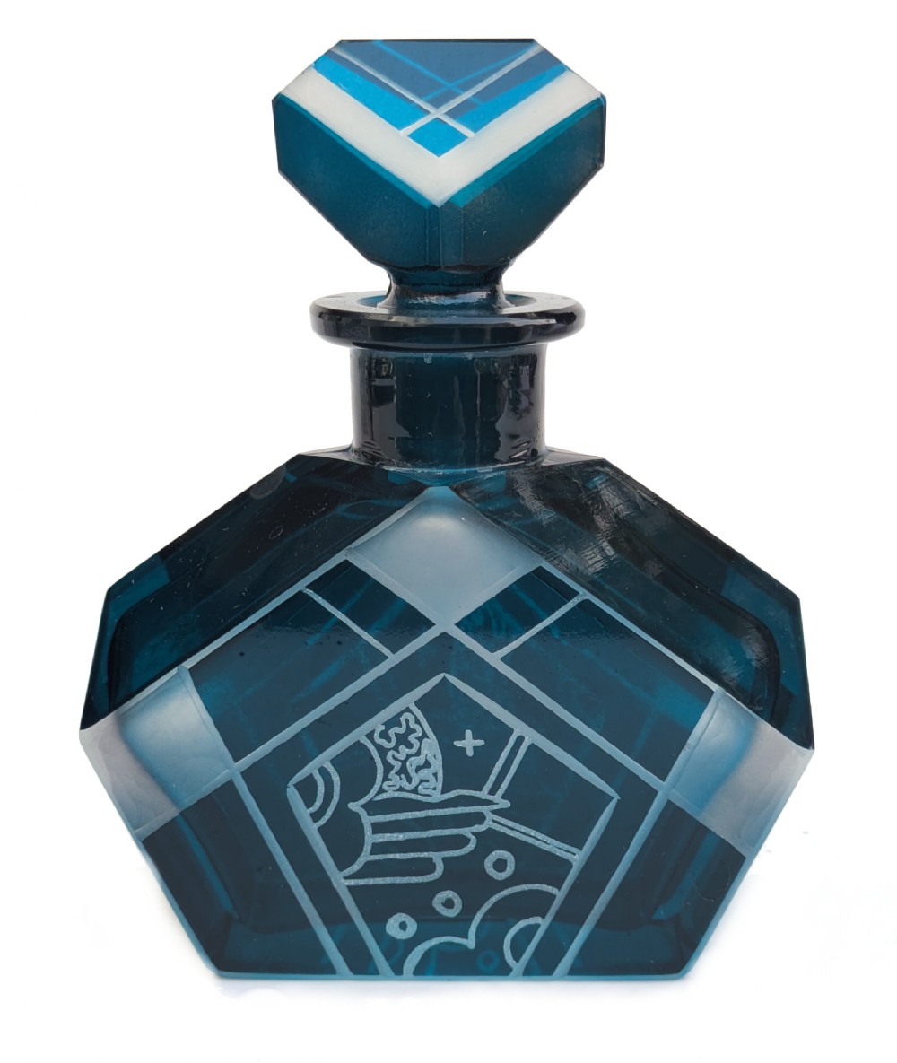 Art Deco Blue Glass Perfume Bottle By Karl Palda, 1930's