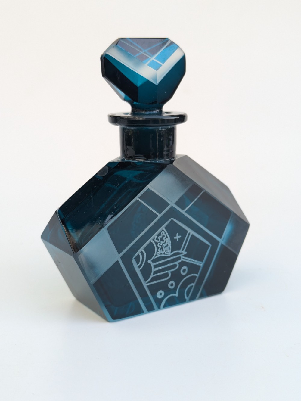 Art Deco Blue Glass Perfume Bottle By Karl Palda, 1930's View II