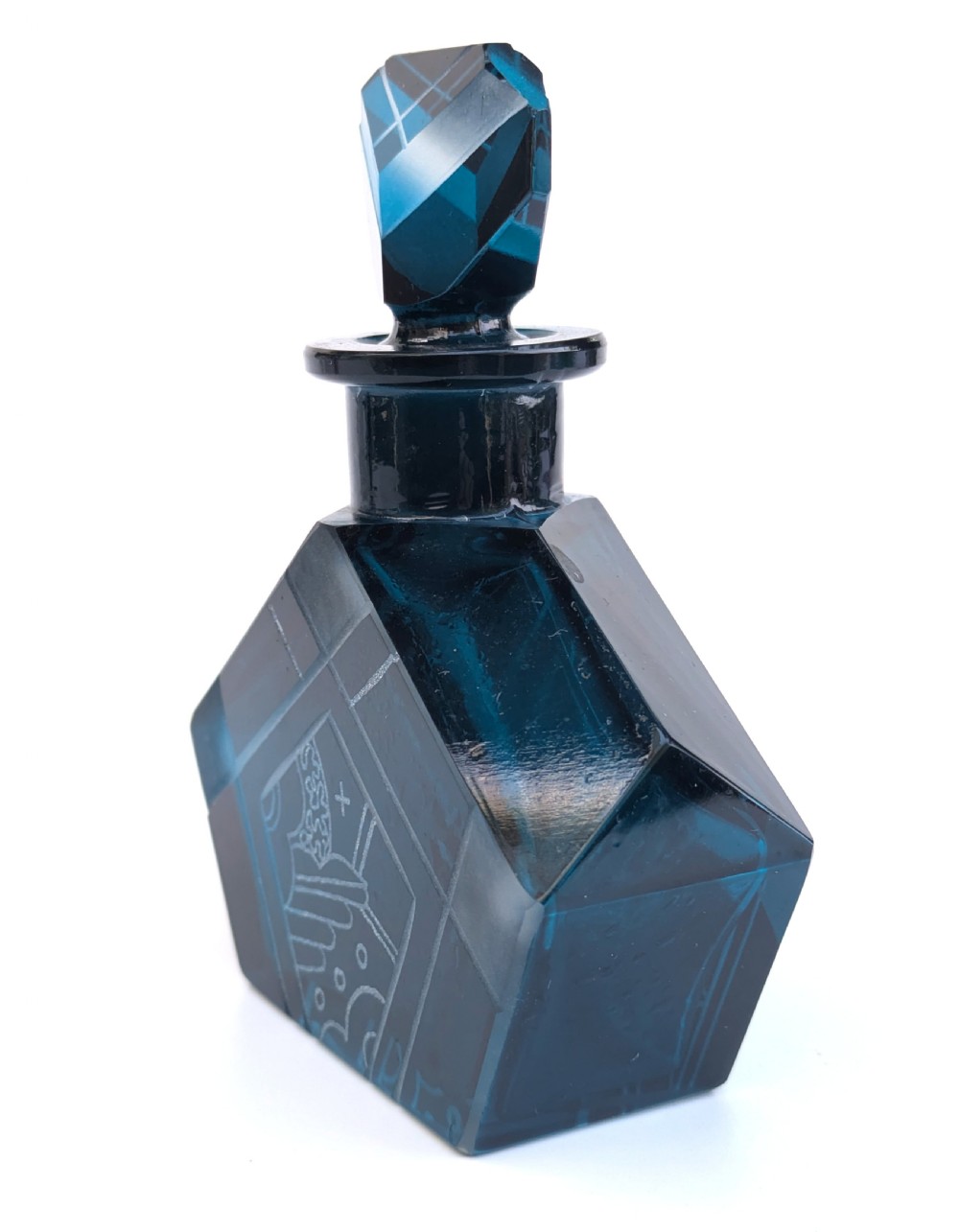 Art Deco Blue Glass Perfume Bottle By Karl Palda, 1930's View III
