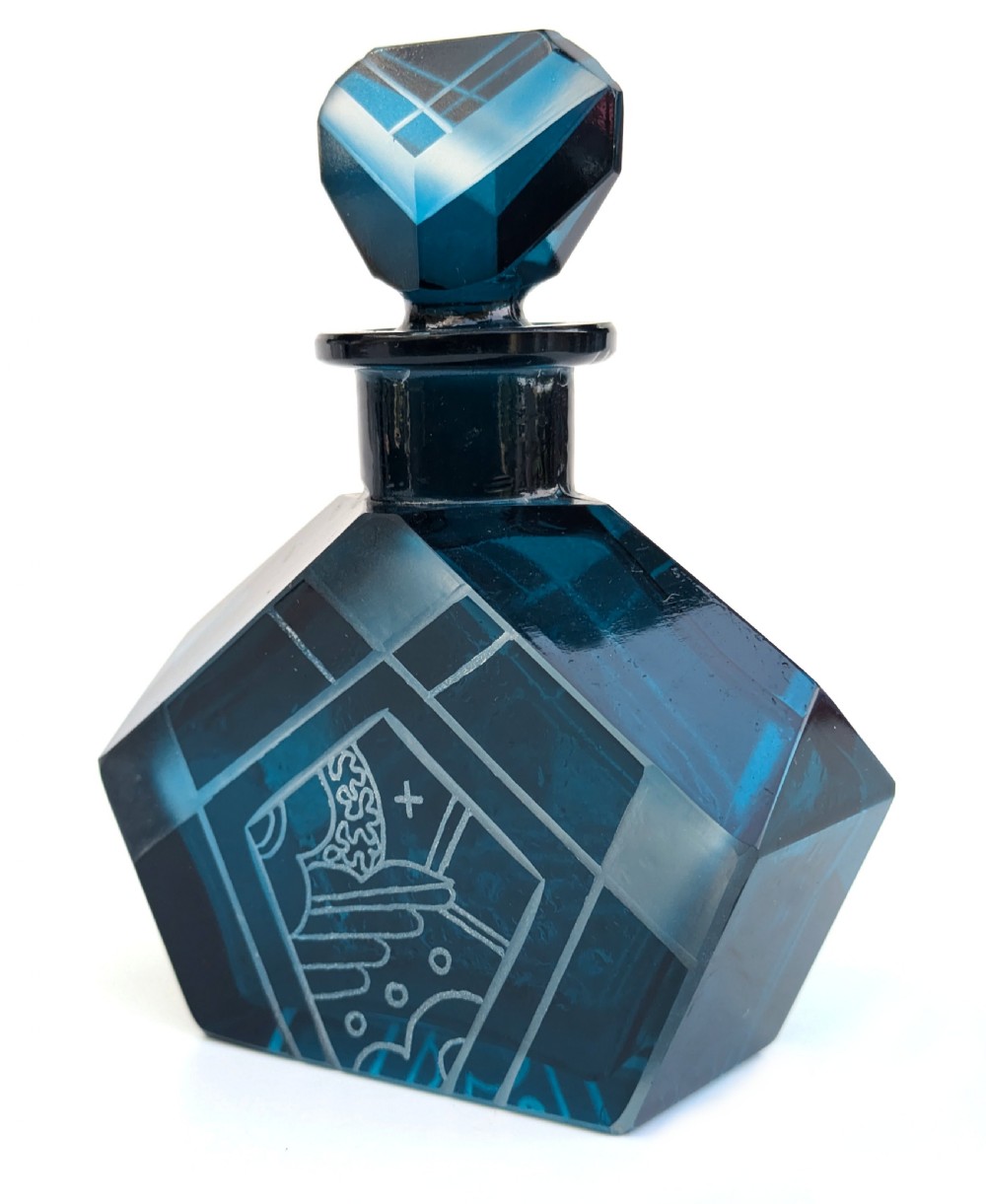 Art Deco Blue Glass Perfume Bottle By Karl Palda, 1930's View IV