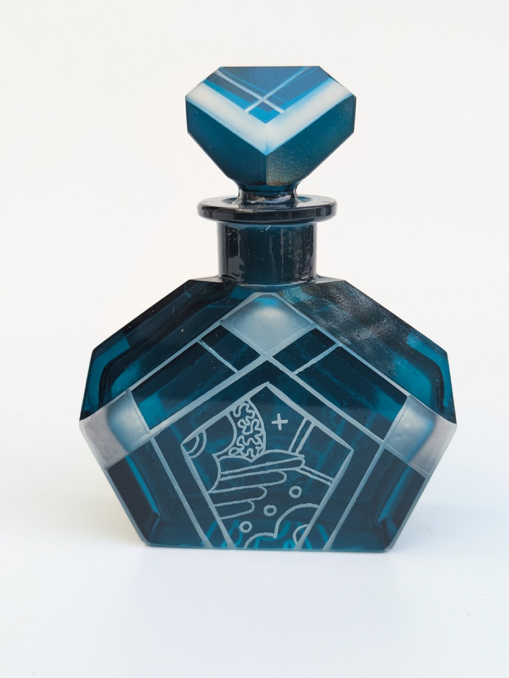 Art Deco Blue Glass Perfume Bottle By Karl Palda, 1930's View V