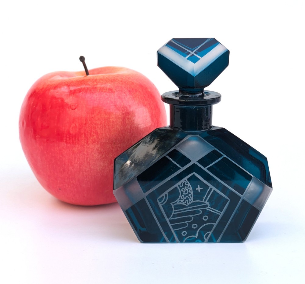 Art Deco Blue Glass Perfume Bottle By Karl Palda, 1930's View IX