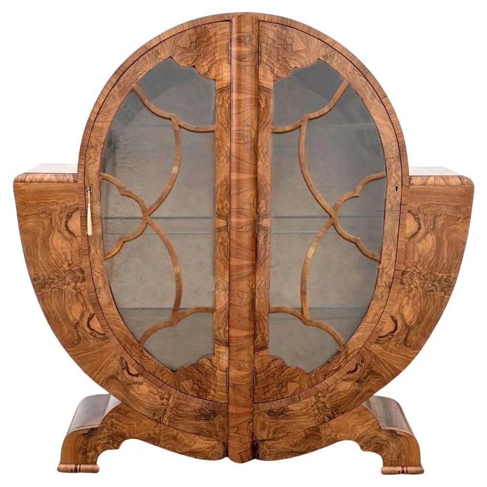 Art Deco Spectacular Display Cabinet in Walnut, English, c1930s