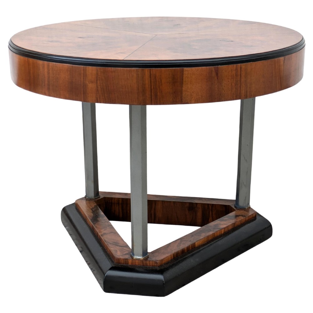 Art Deco Modernist Walnut & Chrome Table, c1930 View IV