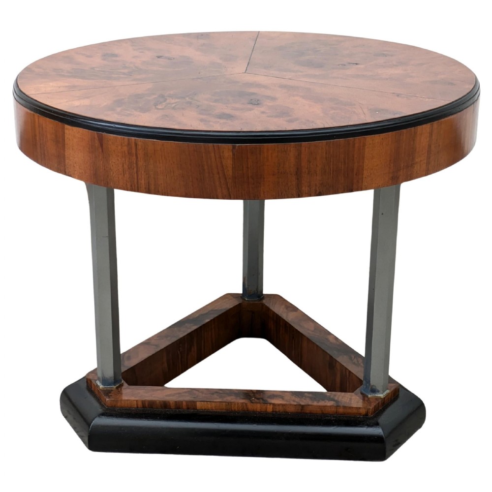 Art Deco Modernist Walnut & Chrome Table, c1930 View V