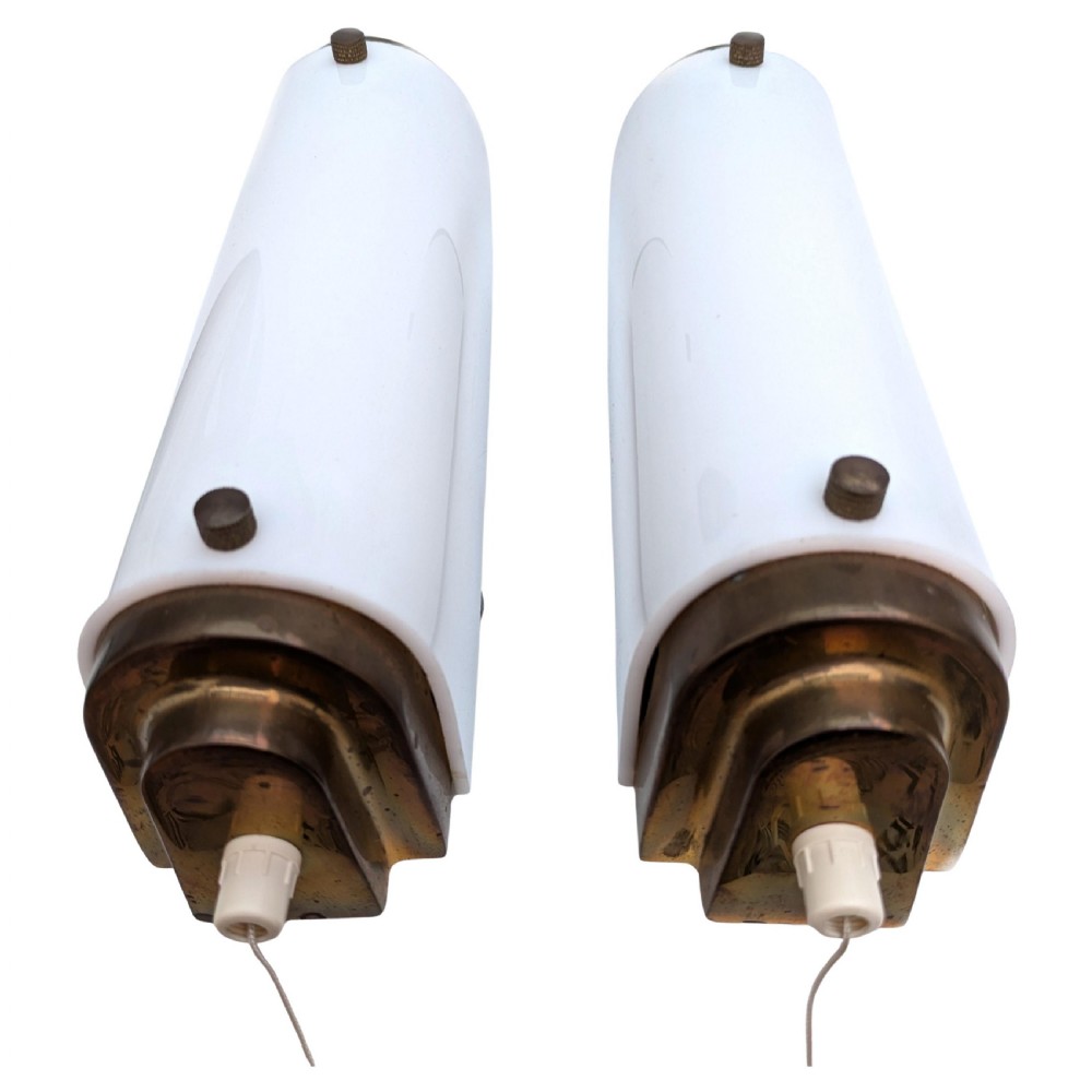 Art Deco Solid Brass & Acrylic Cinema Wall Lights View V