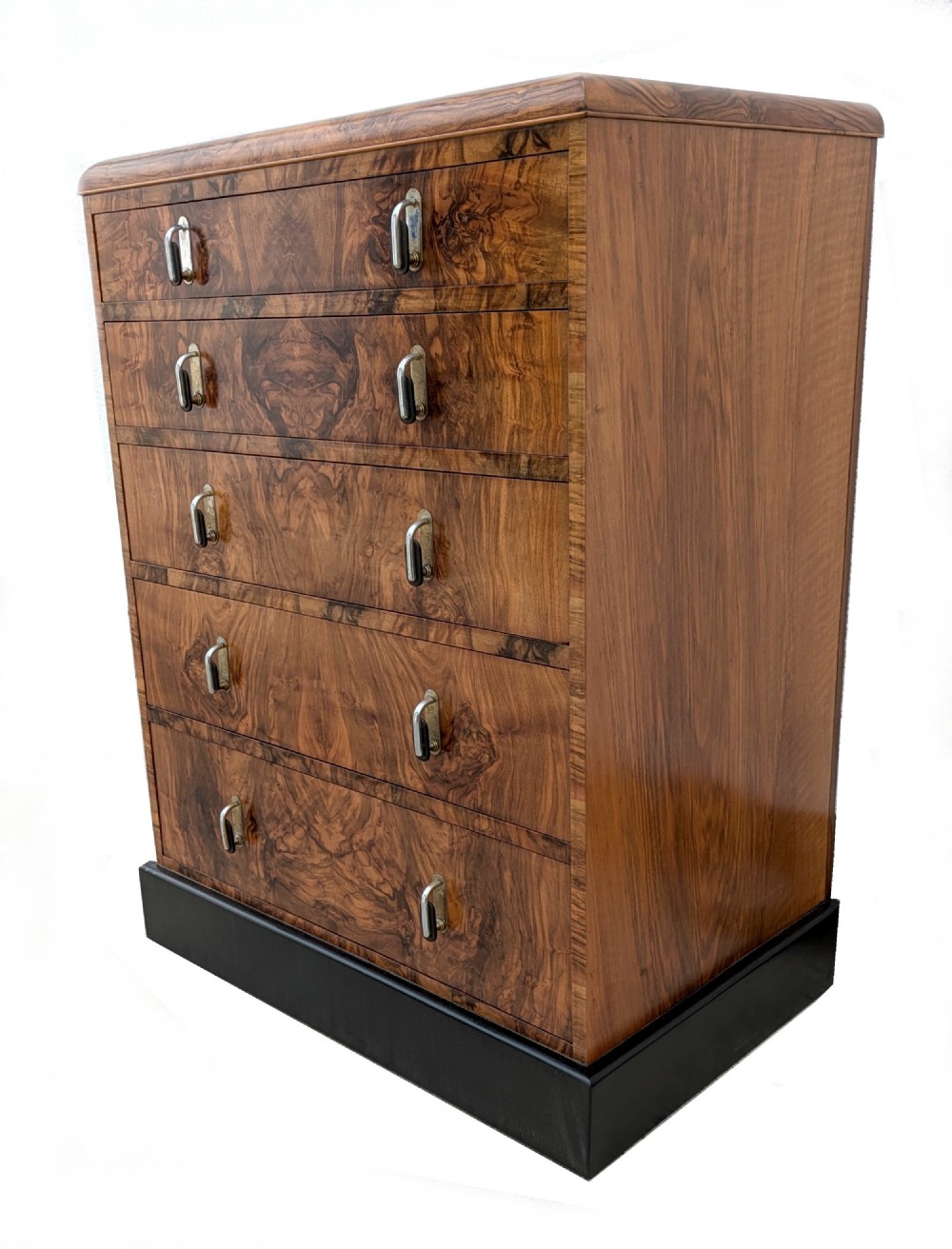 Art Deco 1930's Figured Walnut Chest of Five Drawers View II
