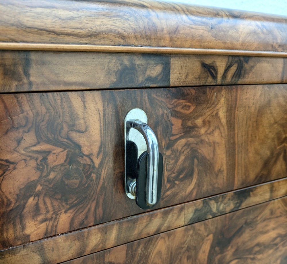 Art Deco 1930's Figured Walnut Chest of Five Drawers View III
