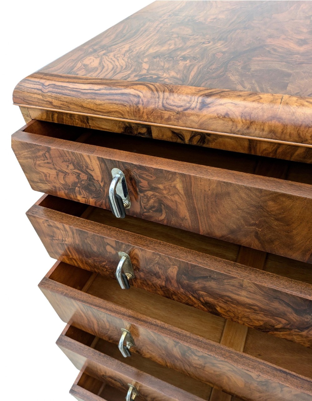 Art Deco 1930's Figured Walnut Chest of Five Drawers View IX