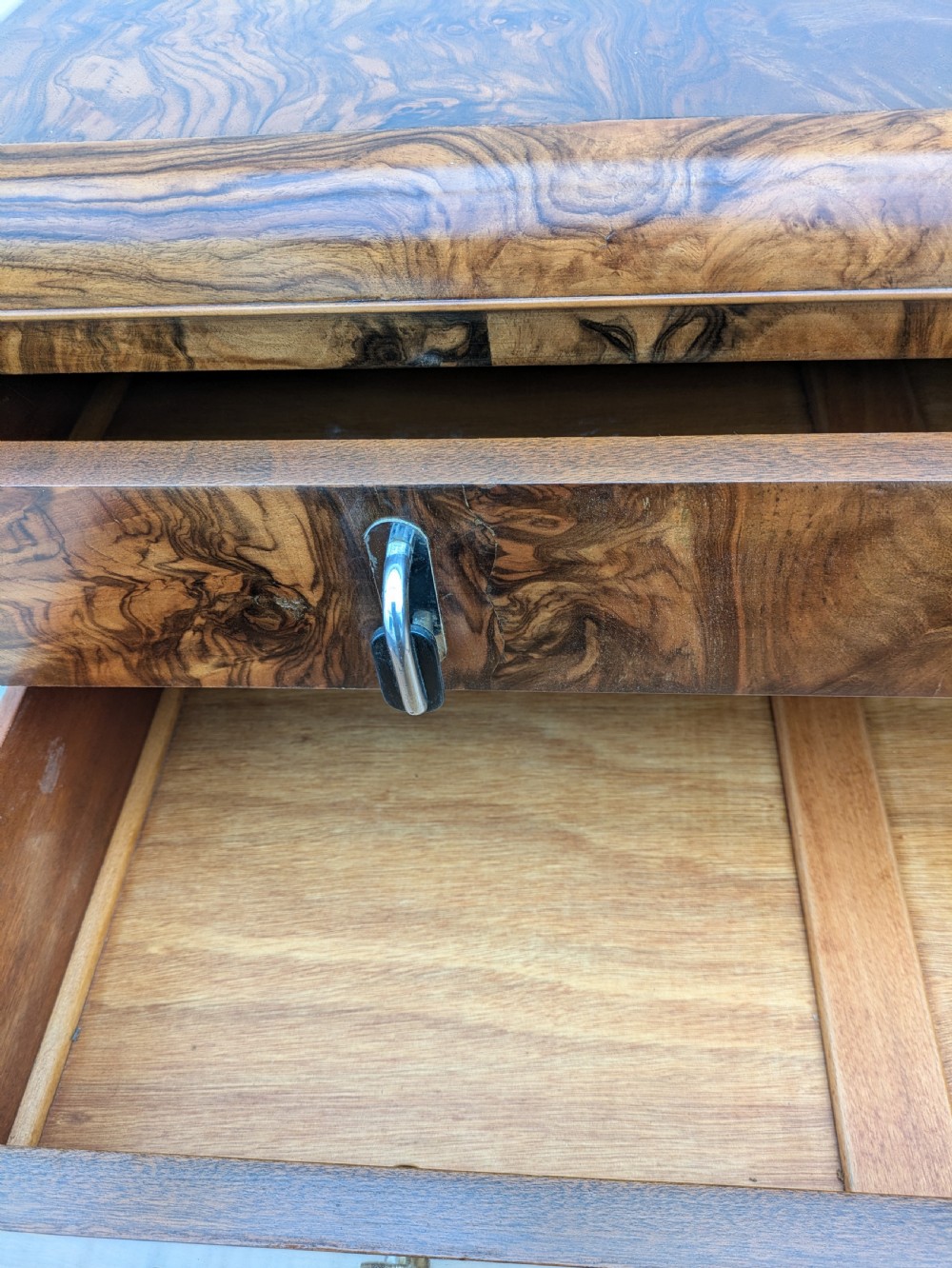 Art Deco 1930's Figured Walnut Chest of Five Drawers View X