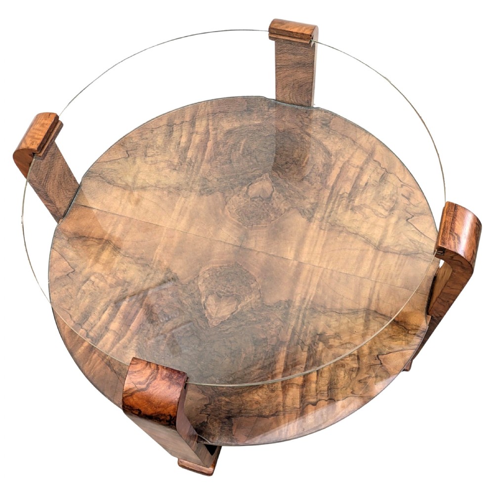 Art Deco Walnut & Glass Occasional Coffee Table, English, c1930 View IV