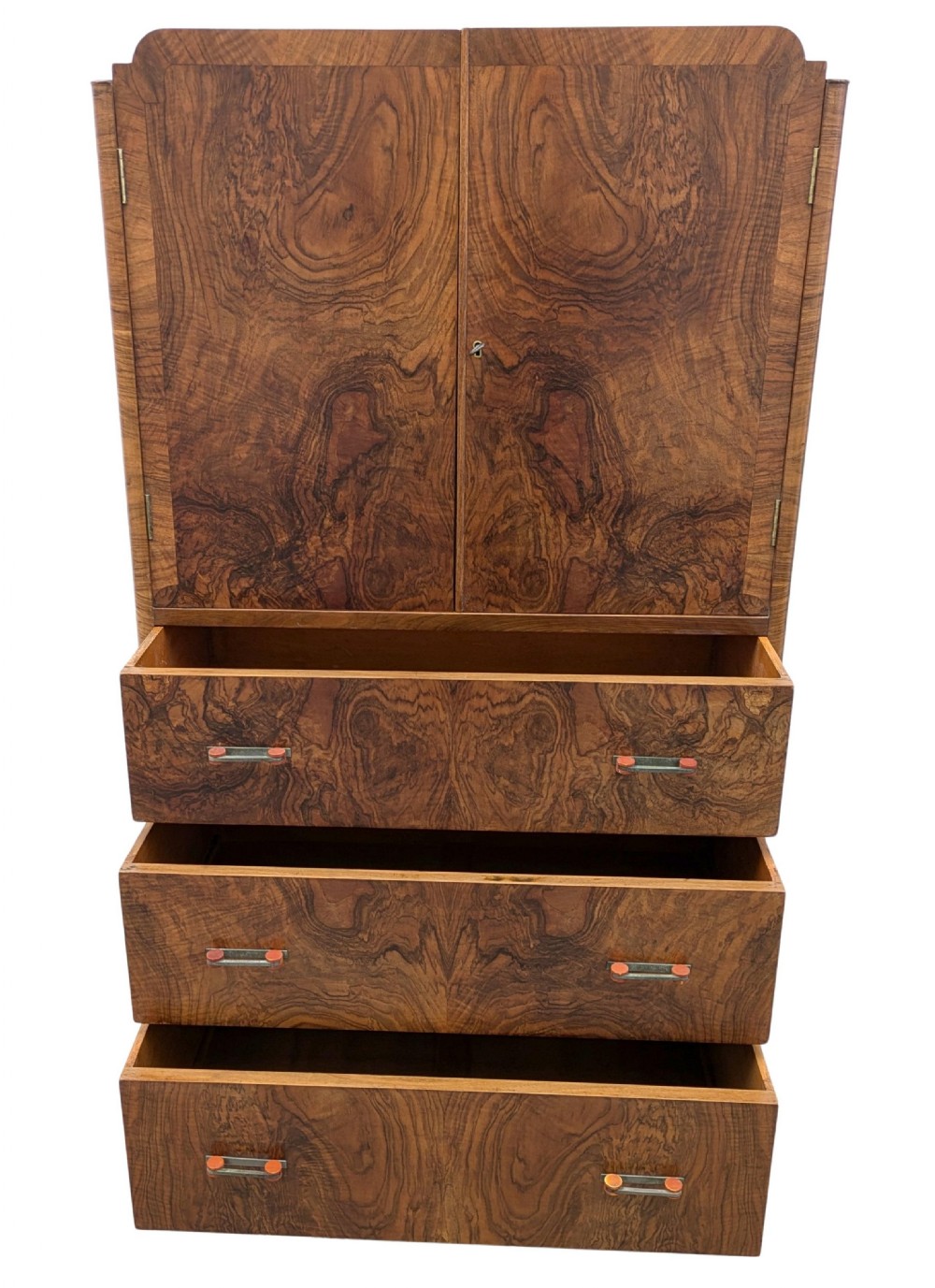 Art Deco Stylish Figured Walnut Tallboy, c1930 View V