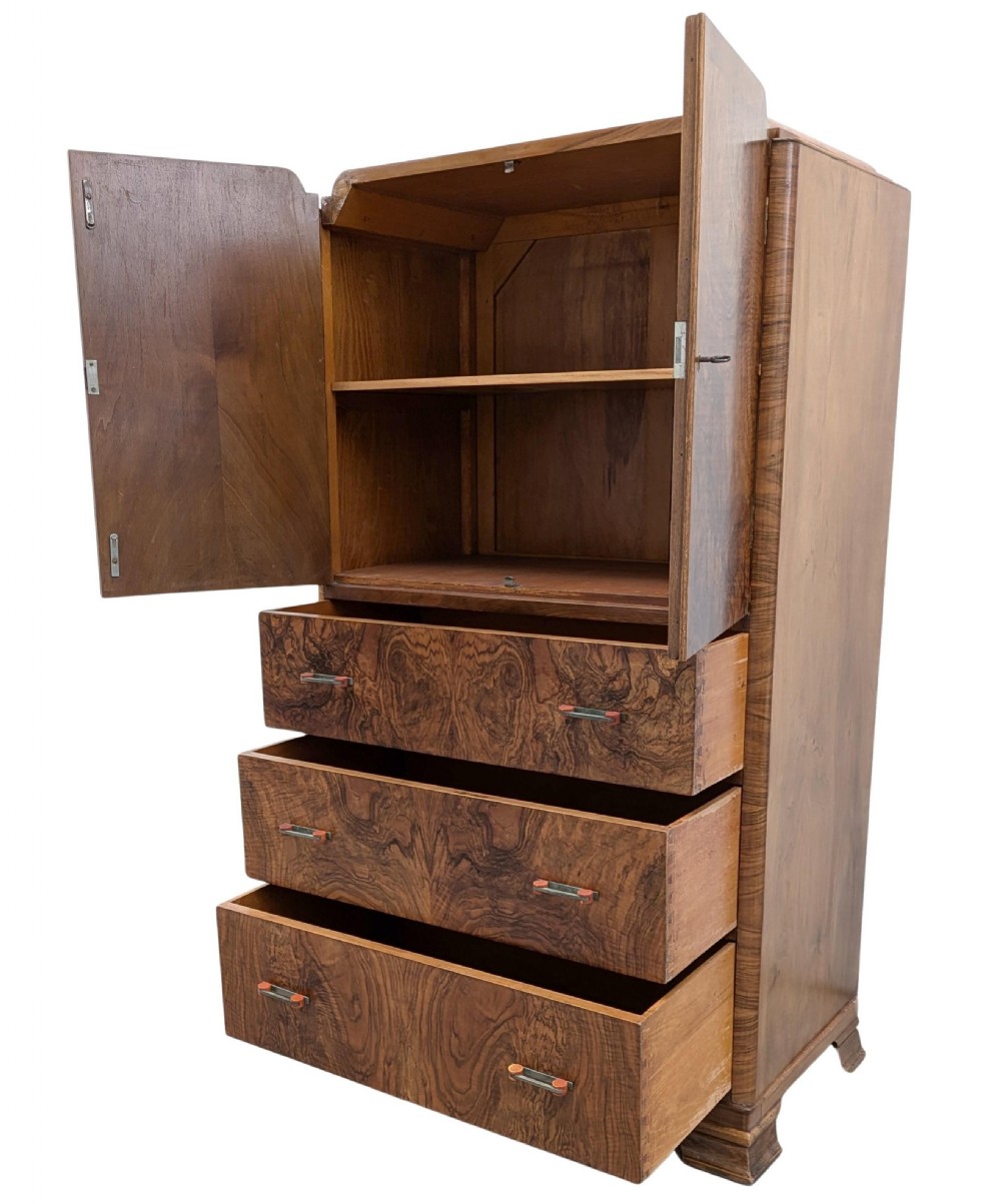 Art Deco Stylish Figured Walnut Tallboy, c1930 View X