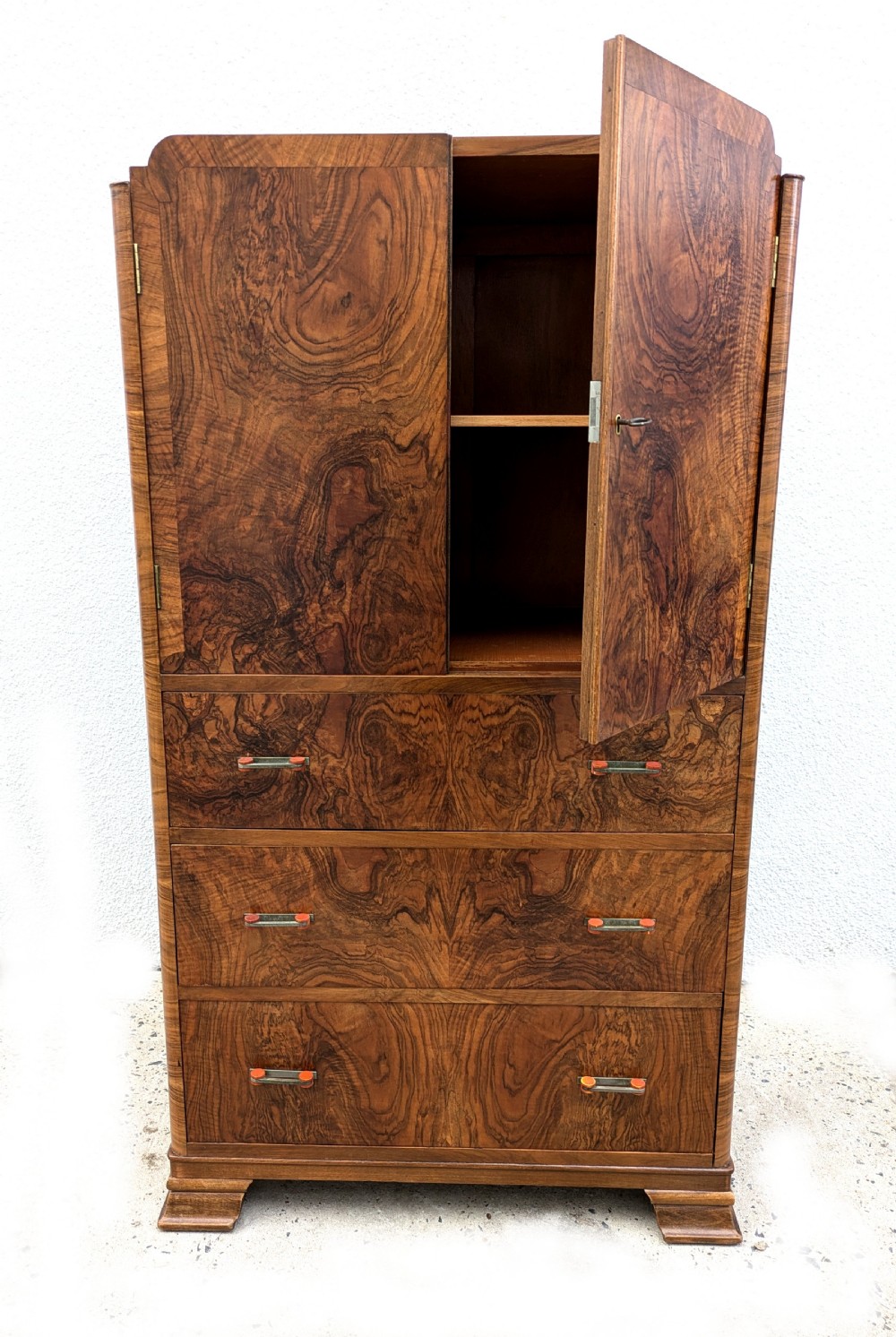 Art Deco Stylish Figured Walnut Tallboy, c1930 View XII