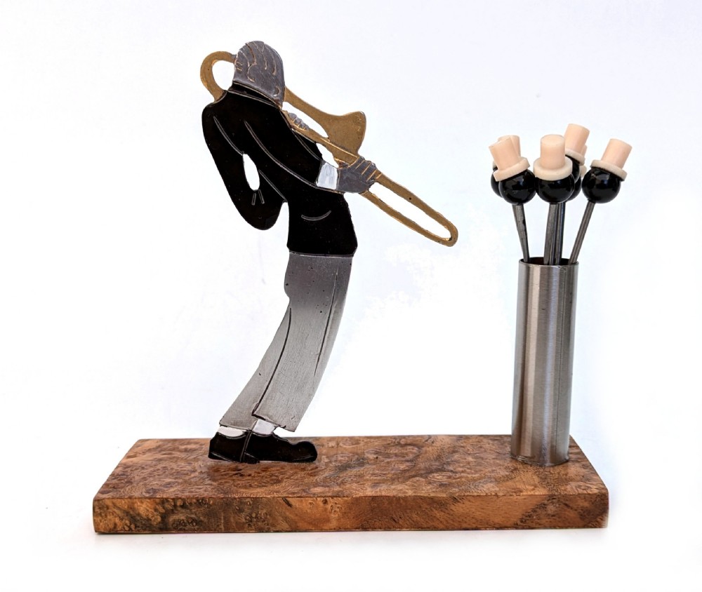 Art Deco Novelty Cocktail Sticks 'Jaz Player' by Sudre, French, 1930's
