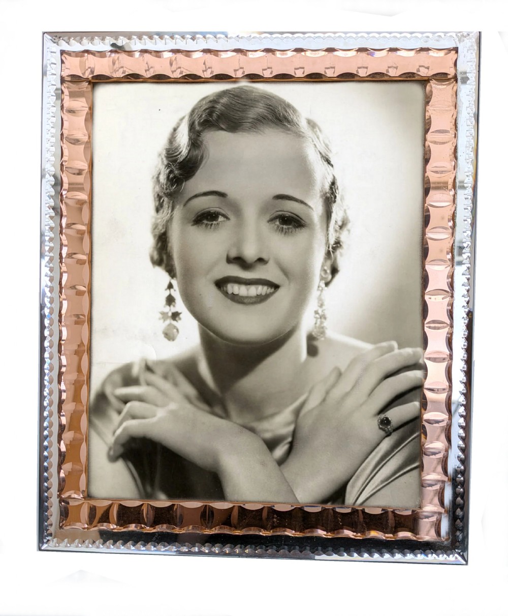 Art Deco Original Huge Peach Mirrored Bevelled Glass Picture Frame, c1930