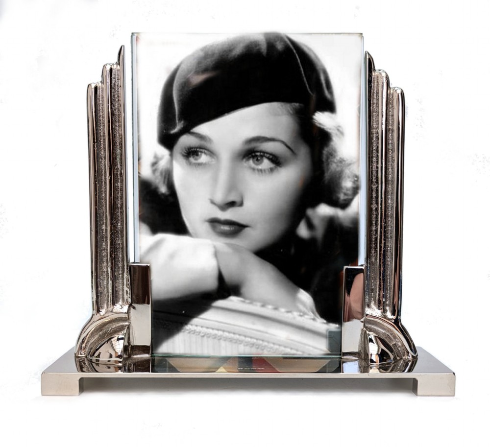 Art Deco Odeon Nickle Silver Free Standing Picture Frame, c1930