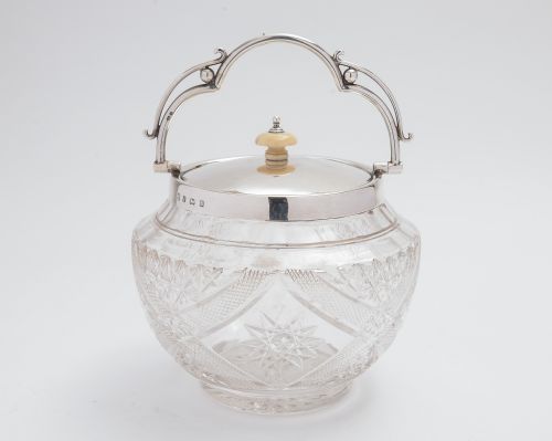 Cut Glass & Silver Topped Biscuit/cookie Jar