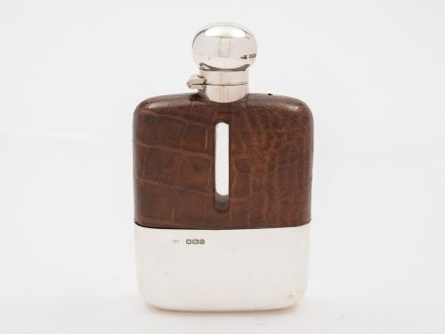 Silver and Crocodile Leather Hip Flask, Sheffield 1924